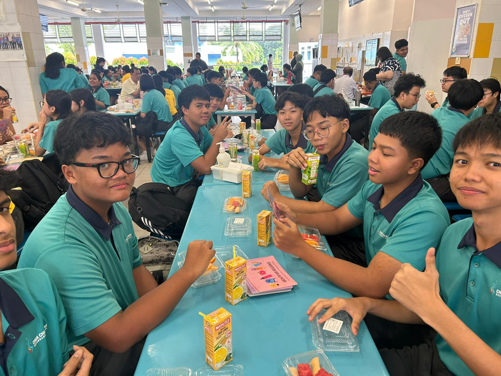Students eating breakfast in the canteen